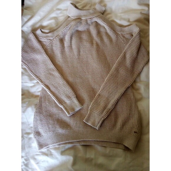 Guess Cold Shoulder Sweater Womens Beige Knit Los Angeles Top Sweater Xlarge - Picture 4 of 16